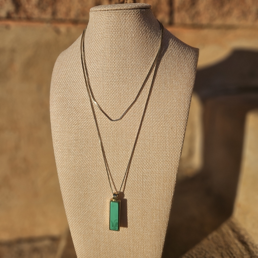 Express Green Black Double Sided Pendant Necklace Long Layering Jewelry